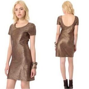 Free People Moonage Daydream Mini Dress Bronze Metallic Shimmer Tunic Sz Medium